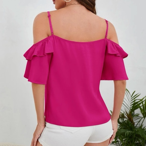 Boho cold shoulder knot front ruffle hem blouse - Picture 5 of 16
